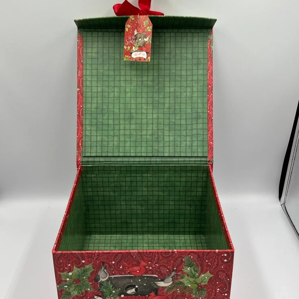 Susan Winget Holiday Storage Box Unisex OS Red NWOT Snowman Bird Paisley
